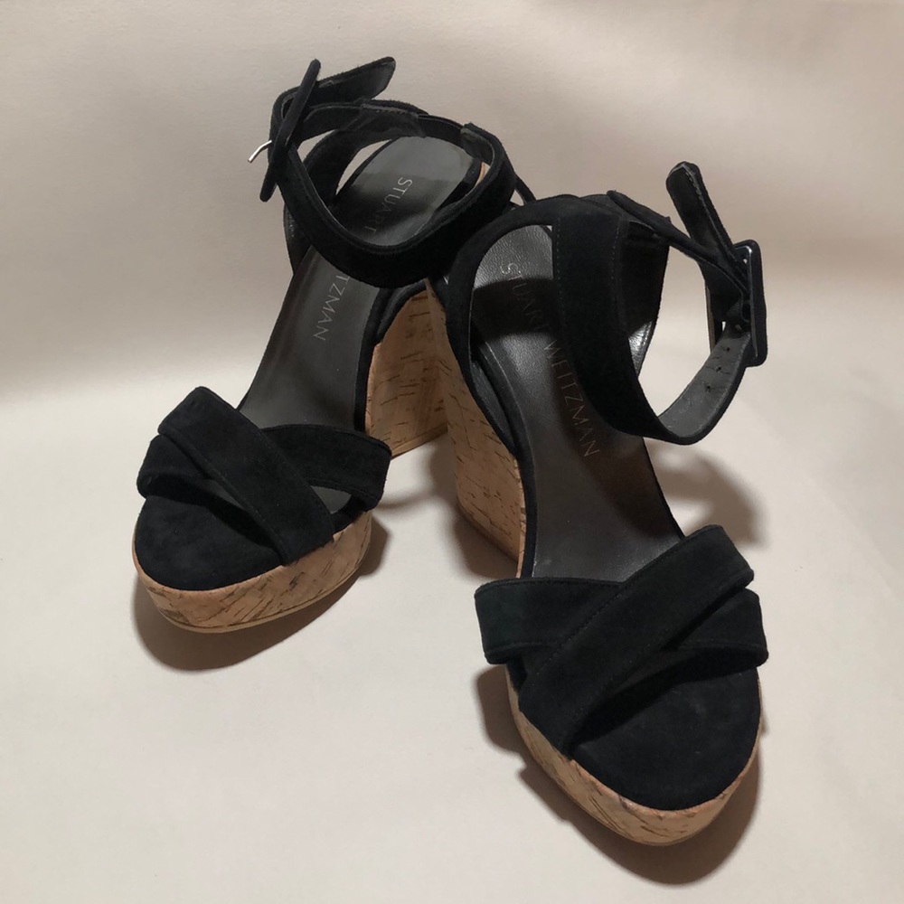 Stuart Weitzman Annex Black Suede Wedge Sandal